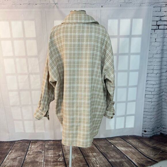 H&M Women's Tan Cream Window Pane Collared Button Down Shacket Size XL - Picture 6 of 11